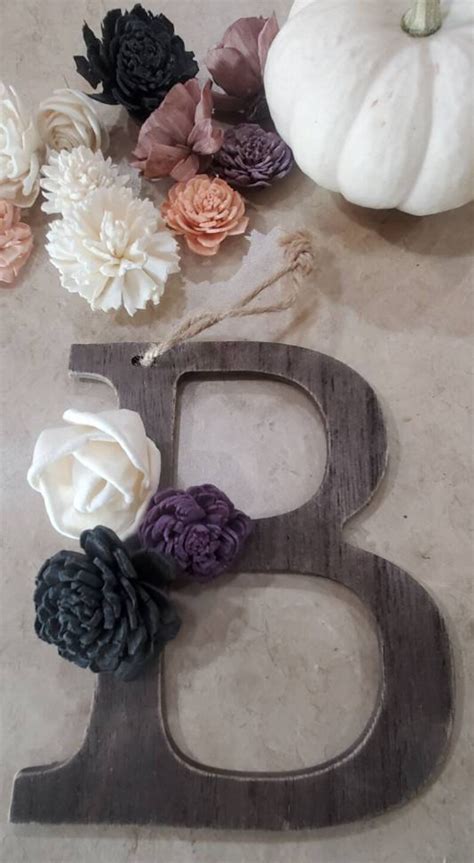 5x5 Inch Wood Cut Letter With Real Wood Flowers - Etsy