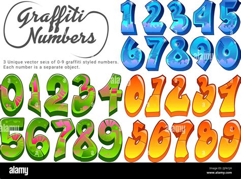 Graffiti Numbers - 3 Unique Vector sets of Graffiti Styled 0-9 Digits ...