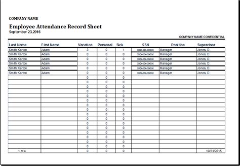 Employee Attendance Log Sheet ~ MS Excel Templates