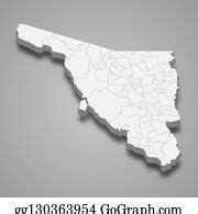 2 3D Map Of Sonora Is A State Of Mexico Clip Art | Royalty Free - GoGraph