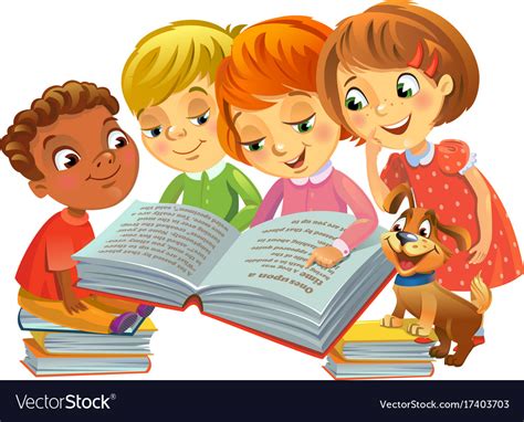 Cute children reading books Royalty Free Vector Image