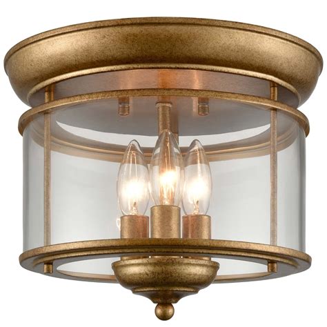 Antiqued Brass Glass Flush Mount Ceiling Light 2-Light