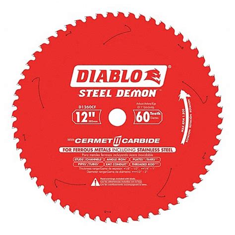 DIABLO, 12 in Blade Dia., 60 Teeth, Circular Saw Blade - 52XF51|D1260CF - Grainger