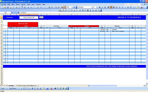 TV Schedule | Excel Templates