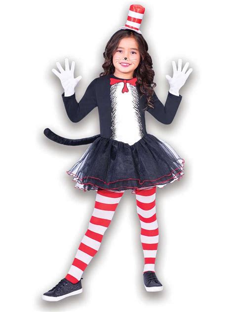 Kids Cat In The Hat New Fancy Dress Costume Set Girls Dr Seuss Book ...