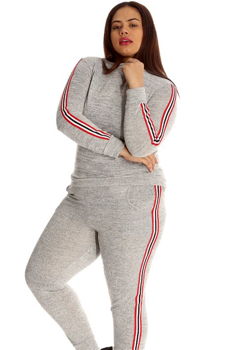 New Womens Tracksuit Plus Size Ladies Side Stripe 2 in 1 Sweatshirt ...