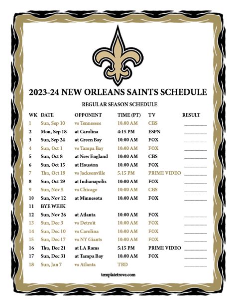 No Saints Schedule 2024: All the Important Dates You Need to Know ...