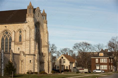 Historic churches stand in downtown Gary, Indiana, USA. Stock Photo ...