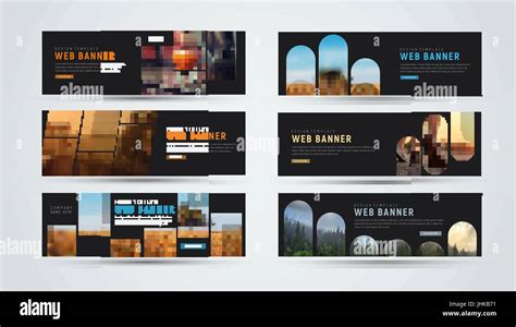 set of black horizontal web banners of standard size with different geometric elements and ...