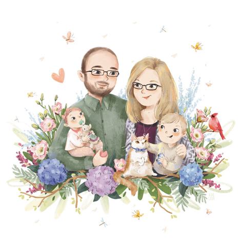 Custom Family Portrait With Pets Couple Portrait From Photo - Etsy