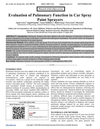 Evaluation of Pulmonary Function in Car Spray Paint Sprayers | PDF