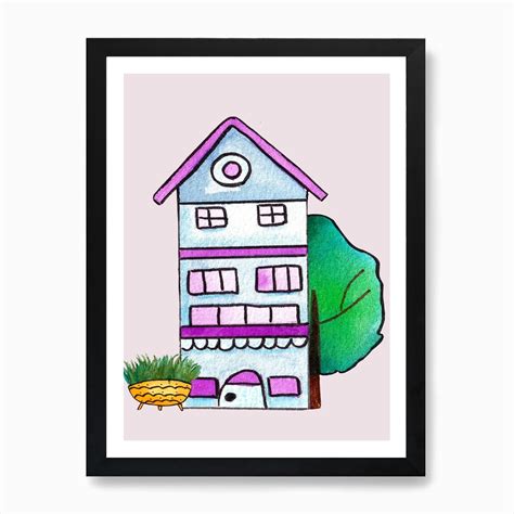 Blue And Purple House Art Print by Andreea Eremia Design - Fy