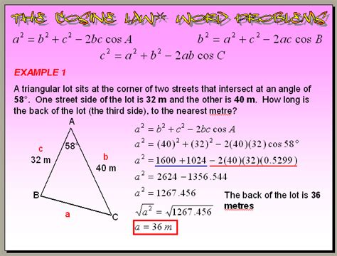 Chapter 6.6 (Part 2) - The Cosine Law - Word Problems