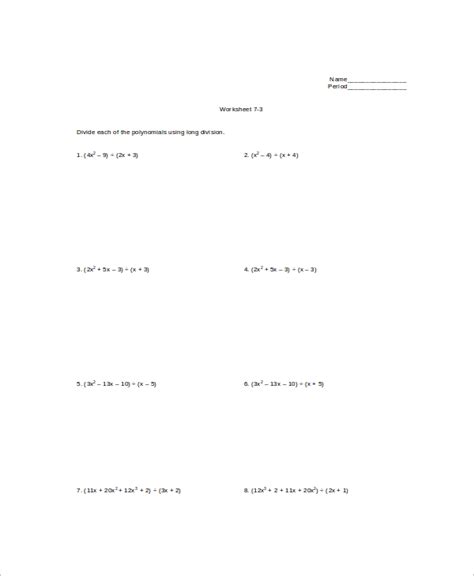 Long Division Polynomials Worksheet