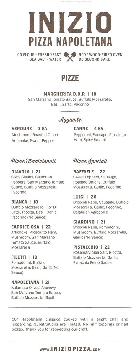 Online Menu of Inizio Pizza Napoletana Fort Mill Restaurant, Fort Mill, South Carolina, 29708 ...