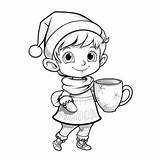 Coloring Book With A Cute Boy Elf Christmas Characters In The Santa Cup  sketch template