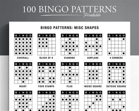 100 Bingo Patterns. Bingo Winning Patterns. Bingo Alphabet, Numbers ...