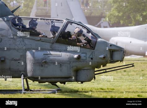 Cockpit of a Marine Corps AH-1W Super Cobra Helicopter about to take off from Flushing Meadow ...