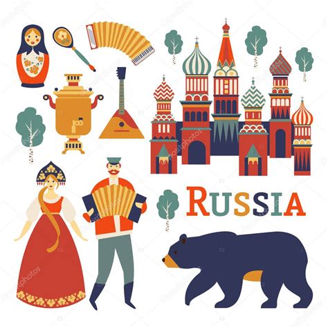 Rusia iconos establecidos. Colección vectorial Cultura rusa e imágenes ...