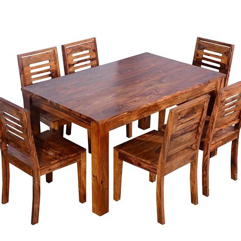 Sheesham Wood Wooden Dining Table with 6 Chairs | Home and Living Room (6 Seater 1, Teak Finish)