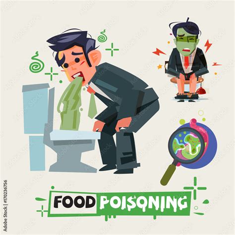 businessman get diarrhea in toilet. man in pain vomiting. food ...