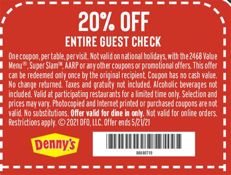 Sizzling Savings: Grab your Free Printable Coupons for 20% Off at Denny's 2023