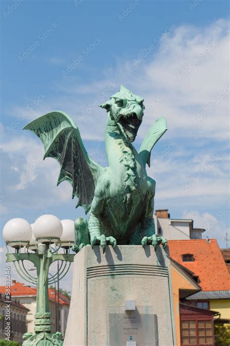 Famous Dragon bridge (Zmajski most), symbol of Ljubljana, capita Stock ...