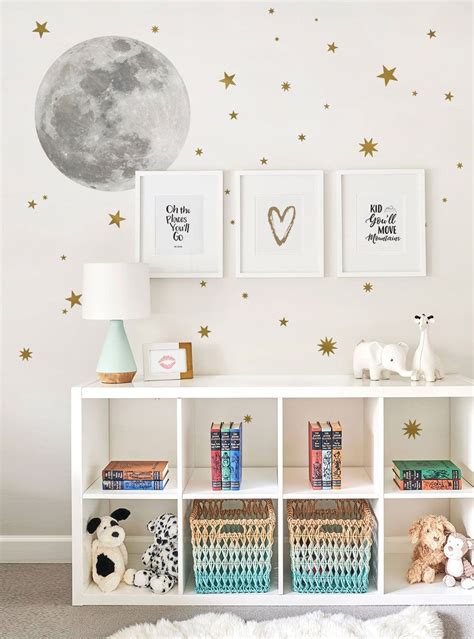 Moon and Stars Wall Sticker, Moon Wall Sticker, Star Wall Decals Peel ...