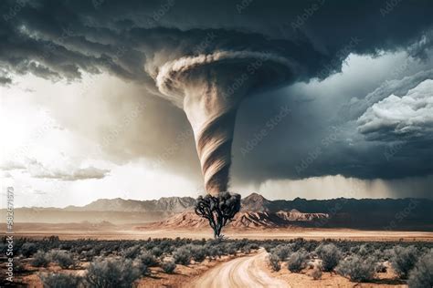 Tornado destroys the landscape. It can cause extremely high damage. Tornado background. AI ...