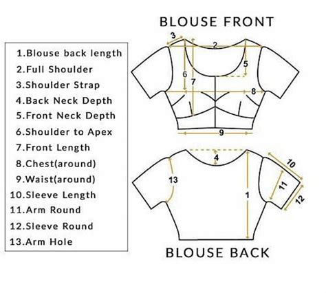 Saree Blouse Measurement Template - Printable Word Searches