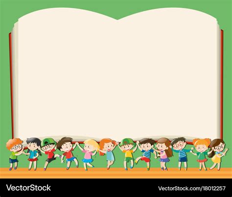 Background template with kids holding big book Vector Image