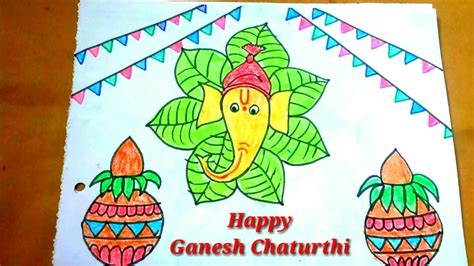 Ganesh chaturthi festival drawing|Easy drawing for kids||How to draw ganpati festival - YouTube