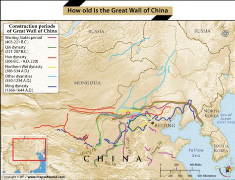 Map showing How old is the Great Wall of China - Answers