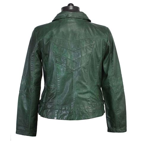 Dark green leather jacket for women(sheep,goat,buffalo leather) - HTLJL055