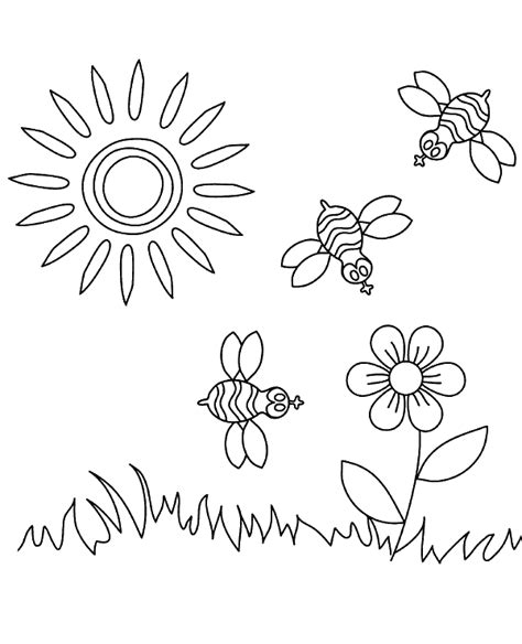 Bees & meadow coloring sheet for kids