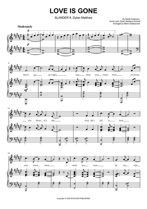 Love Is Gone (arr. Mario Stallbaumer) by Slander Feat. Dylan Matthew Sheet Music for Piano ...