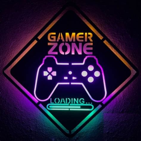 Gamer Zone Led Lights Wall Art, Game Room Metal Wall Art With Led ...