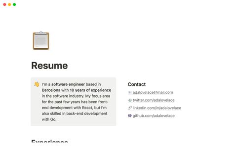 Resume | Notion Template