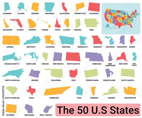 The 50 U.S States map. Set of 50 states map. Stock Vector | Adobe Stock