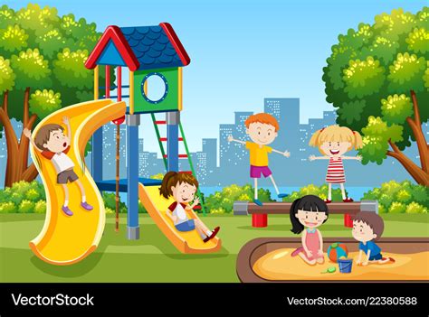 Kids playing on playground Royalty Free Vector Image