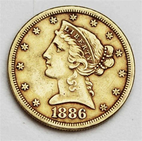 1886 S US 5 dollar gold coin