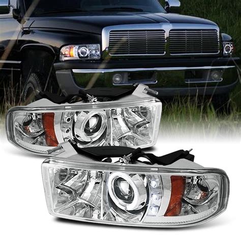 Fits 94-01 Ram 1500 94-02 Ram 2500/3500 Chrome Halo Projector LED Headlights Set - Walmart.com