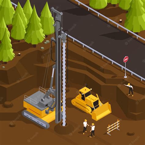 Free Vector | Well drilling process with drill rig machinery outside ...