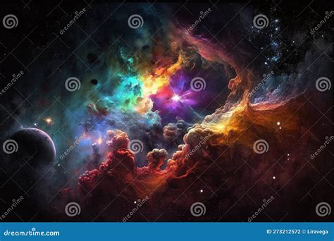 Spectacular Vibrant Colors Nebula in Outer Space Stock Illustration ...