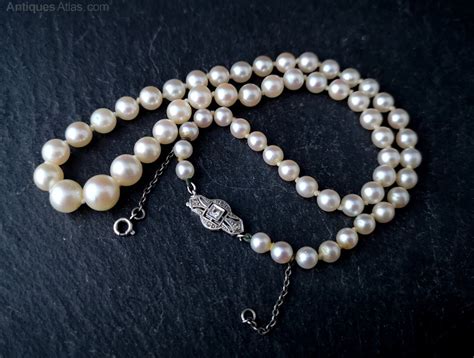 Antiques Atlas - Vintage Art Deco Pearl Necklace, Diamond, 14k