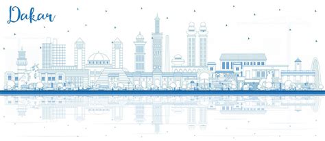 Outline Dakar Senegal City Skyline with Blue Buildings and Reflections ...