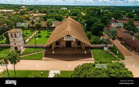 Aerial of the San Miguel Mission, Jesuit Missions of Chiquitos, UNESCO World Heritage Site ...