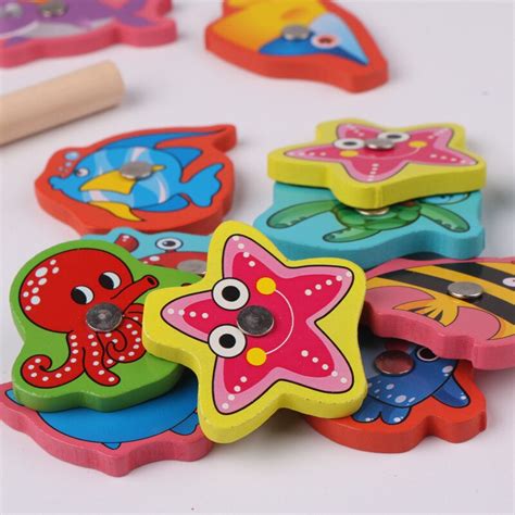 Children Cognition Magnetic Fishing Toys Outdoor Wooden Toys Magnetic Games Fishing Toy Funny 3D ...