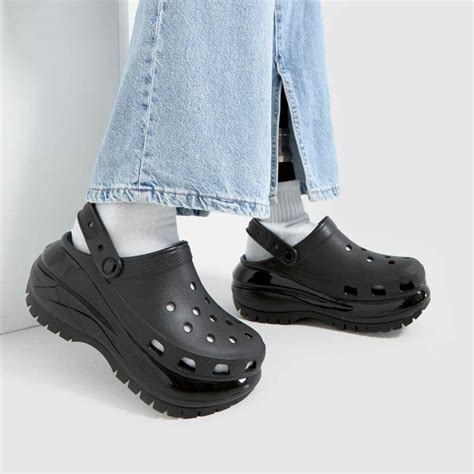 Womens Black Crocs Classic Mega Crush Clog Sandals | schuh