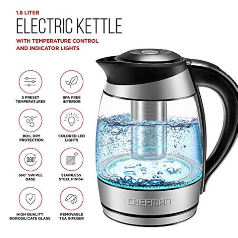 Chefman Electric Kettle w/Temperature Control, Removable Tea Infuser, 5 ...